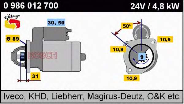 Motor de arranque 0986012700 Bosch