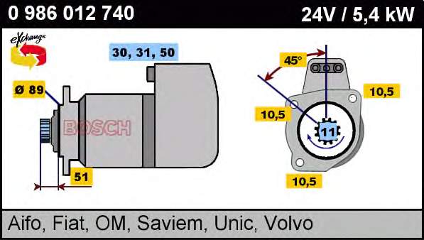 0986012740 Bosch motor de arranque