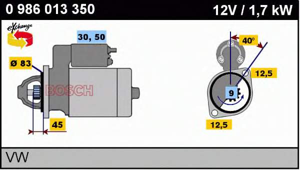 Motor de arranque 0986013350 Bosch