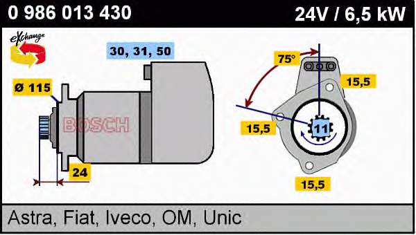 Motor de arranque 0986013430 Bosch