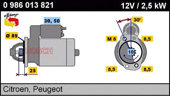 Motor de arranque 0986013821 Bosch