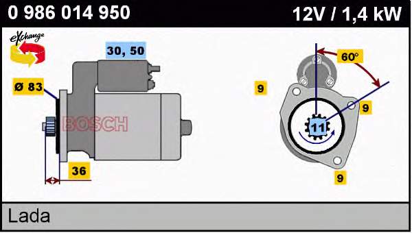 Motor de arranque 0986014950 Bosch