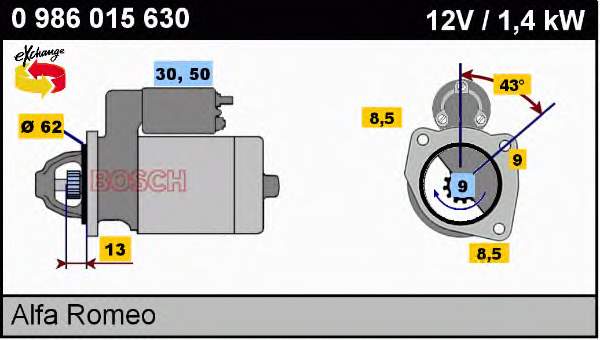 Motor de arranque 0986015630 Bosch