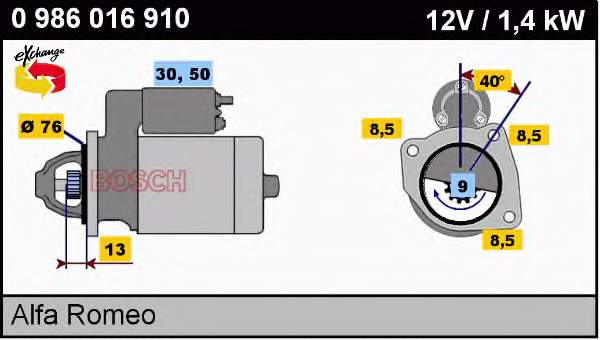 0986016910 Bosch motor de arranque