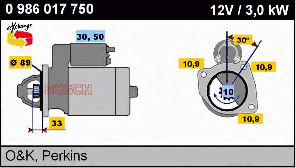 Motor de arranque 0986017750 Bosch