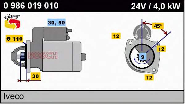 Motor de arranque 0986019010 Bosch