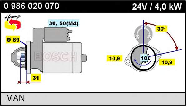 Motor de arranque 0986020070 Bosch