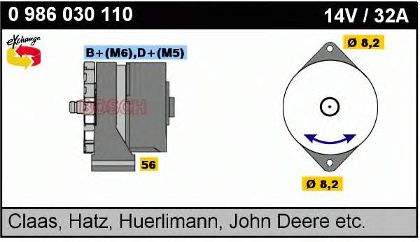 Alternador 0986030110 Bosch