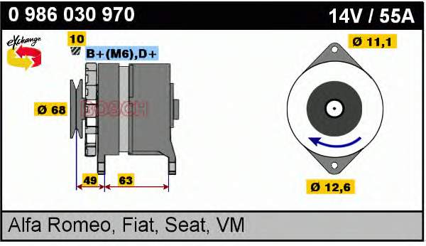 Alternador 0986030970 Bosch