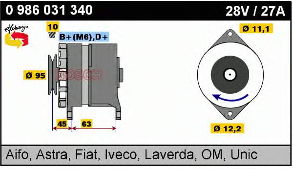 Alternador 0986031340 Bosch