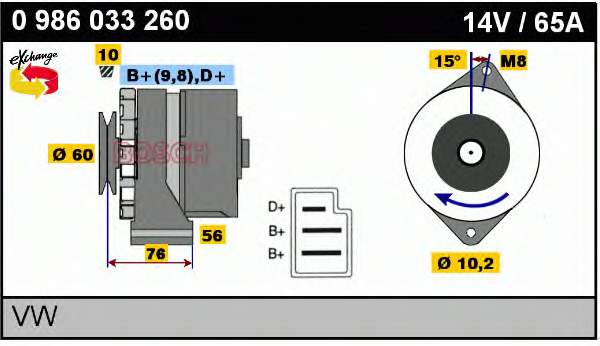 Alternador 0986033260 Bosch