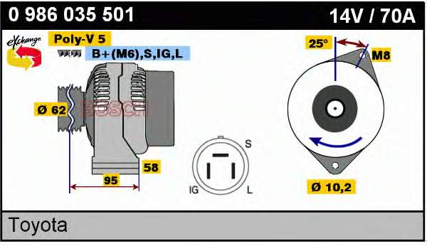 Alternador 0986035501 Bosch