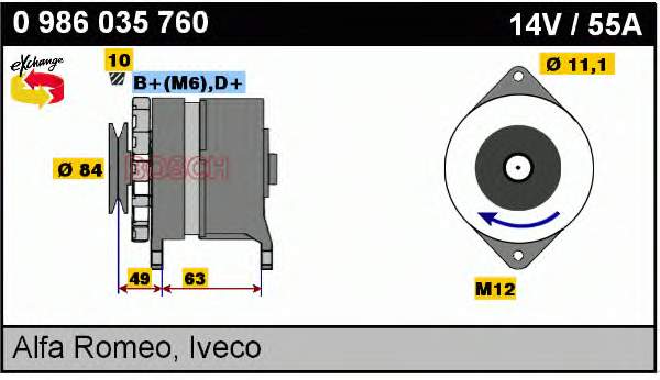 Alternador 0986035760 Bosch