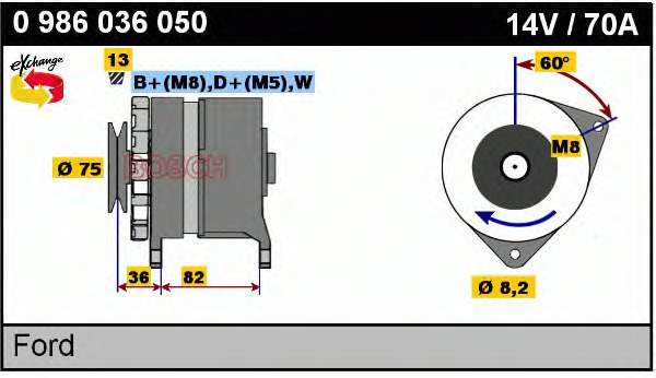 Alternador 0986036050 Bosch