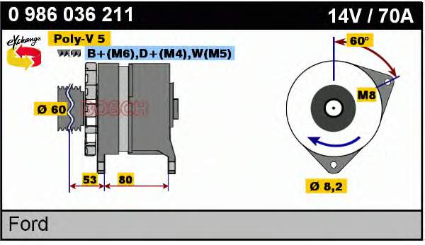 Alternador 0986036211 Bosch