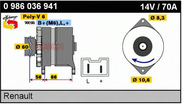 Alternador 0986036941 Bosch