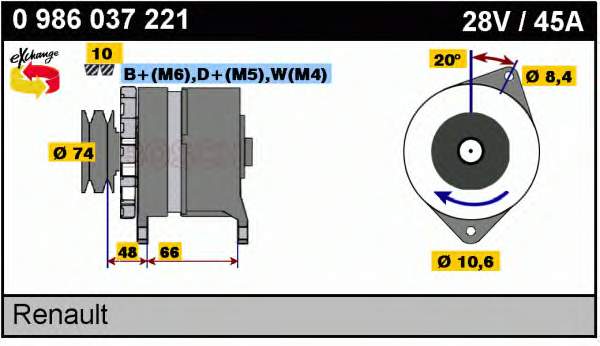 Alternador 0986037221 Bosch