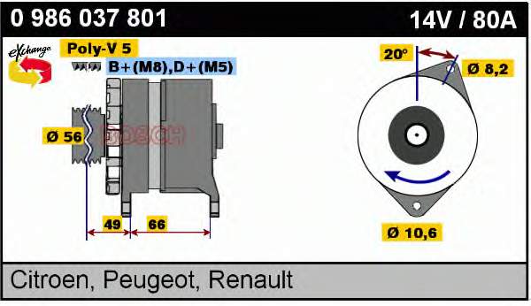 Alternador 0986037801 Bosch