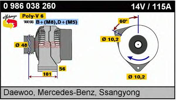 Alternador 0986038260 Bosch