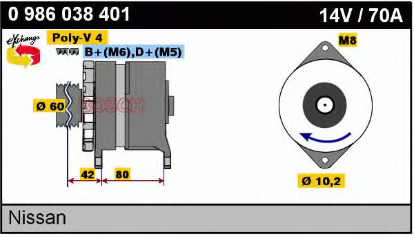 Alternador 0986038401 Bosch