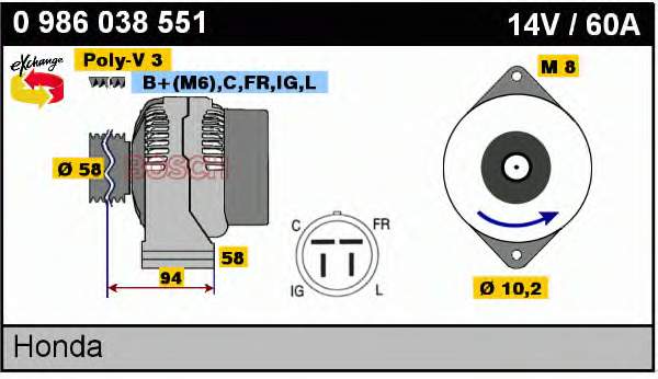 Alternador 0986038551 Bosch