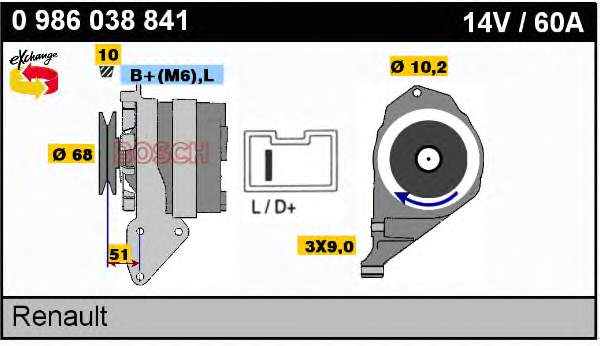 Alternador 0986038841 Bosch