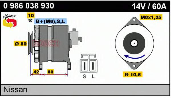 Alternador 0986038930 Bosch