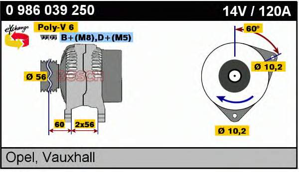 0986039250 Bosch Alternador de coche