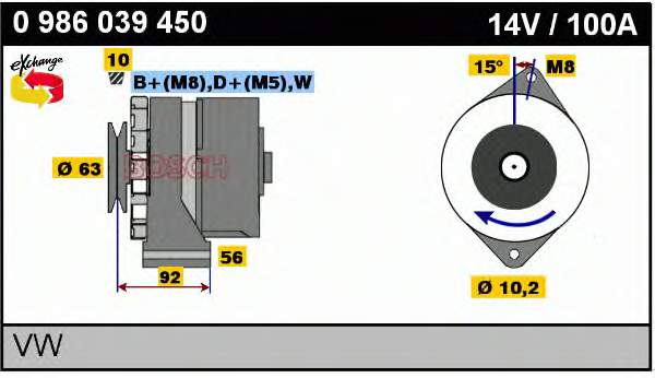 Alternador 0986039450 Bosch