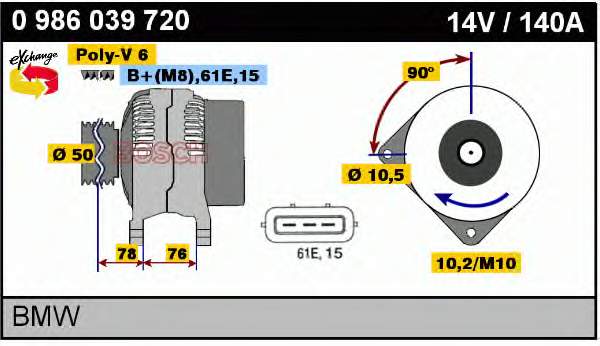 Alternador 0986039720 Bosch