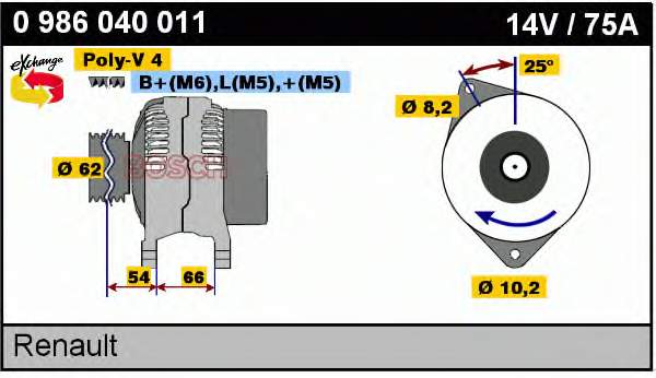 Alternador 0986040011 Bosch