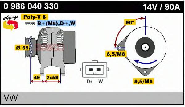 Alternador 0986040330 Bosch