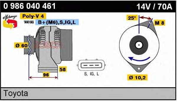 Alternador 0986040461 Bosch