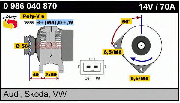 0986040870 Bosch Alternador de coche