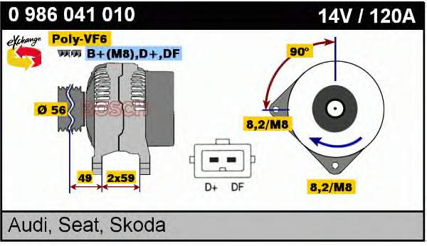 Alternador 0986041010 Bosch