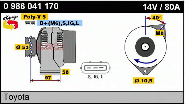 Alternador 0986041170 Bosch