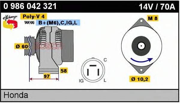 Alternador 0986042321 Bosch