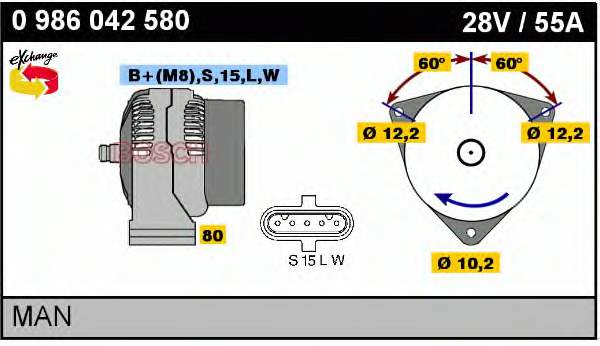 Alternador 0986042580 Bosch