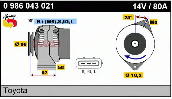 Alternador 0986043021 Bosch