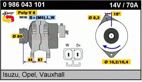 Alternador 0986043101 Bosch