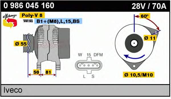 Alternador 0986045160 Bosch