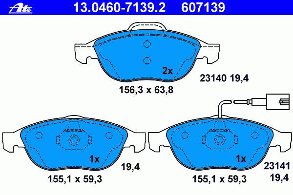 13.0460-7139.2 ATE pastillas de freno delanteras