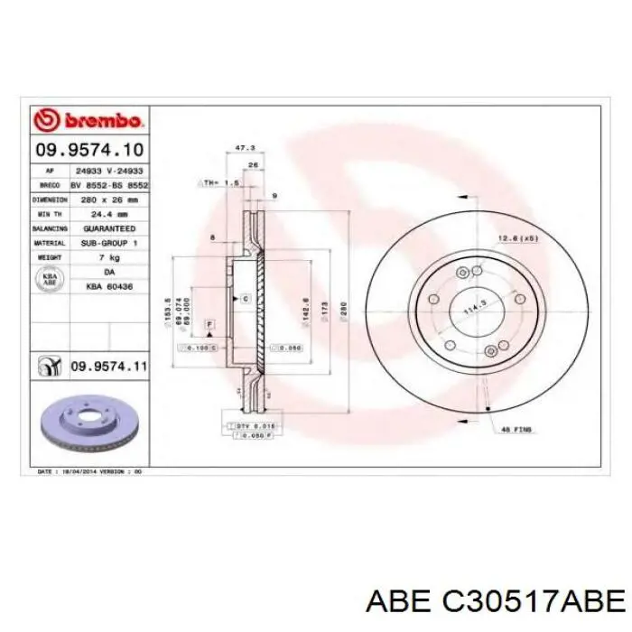 Comprar C30517ABE ABE Freno de disco delantero