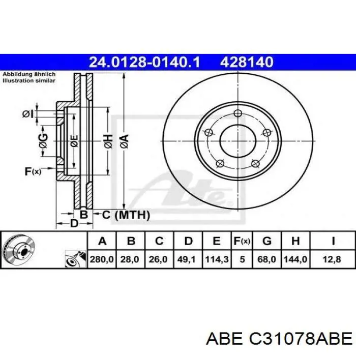 C31078ABE ABE disco de freno delantero