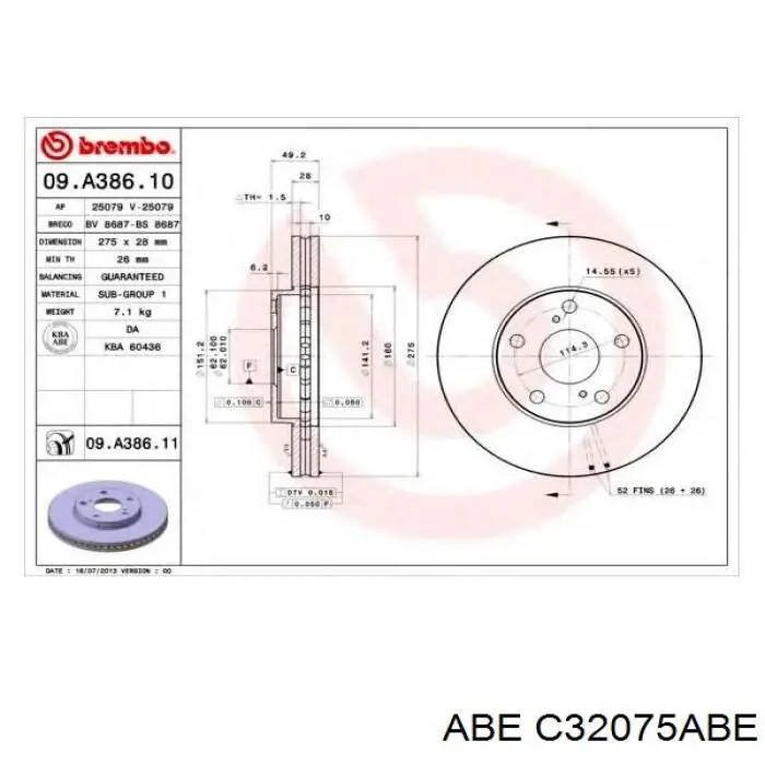 C32075ABE ABE disco de freno delantero