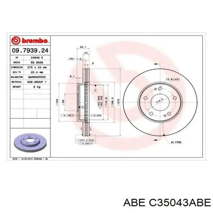 C35043ABE ABE disco de freno delantero