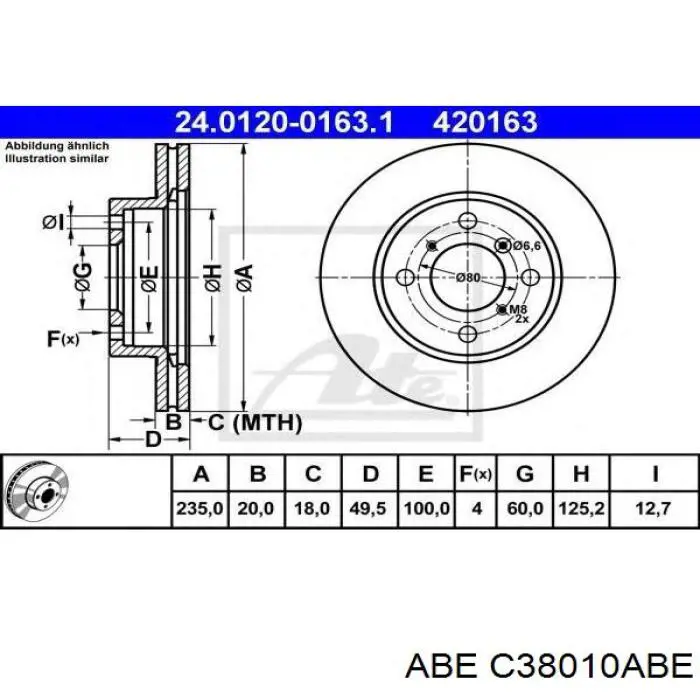C38010ABE ABE disco de freno delantero