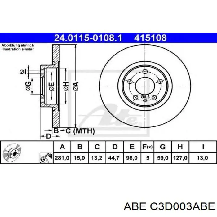 C3D003ABE ABE freno de disco delantero