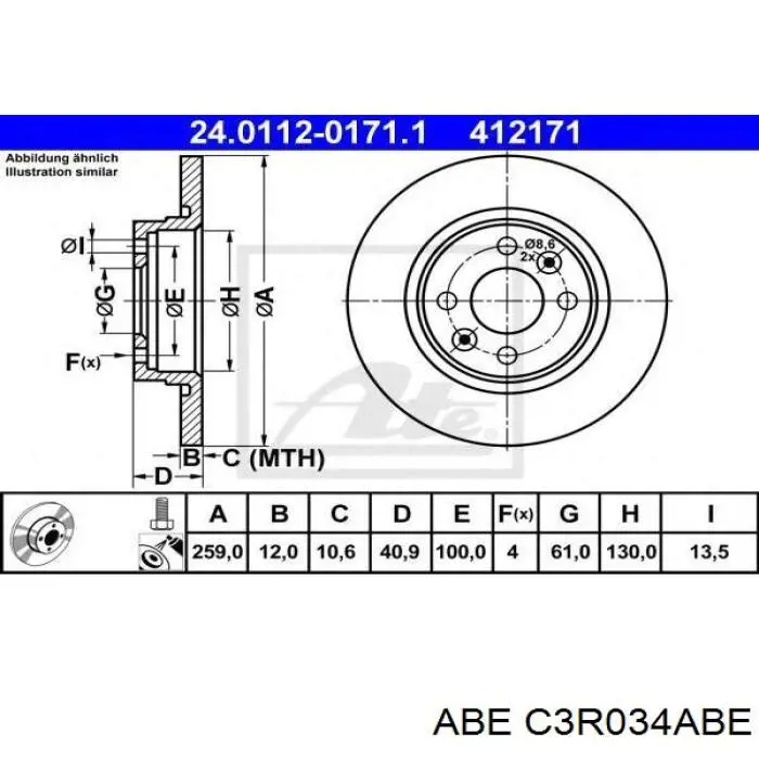 Disco de freno C3R034ABE ABE