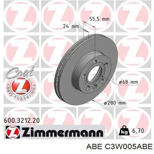 Comprar C3W005ABE ABE Freno de disco delantero